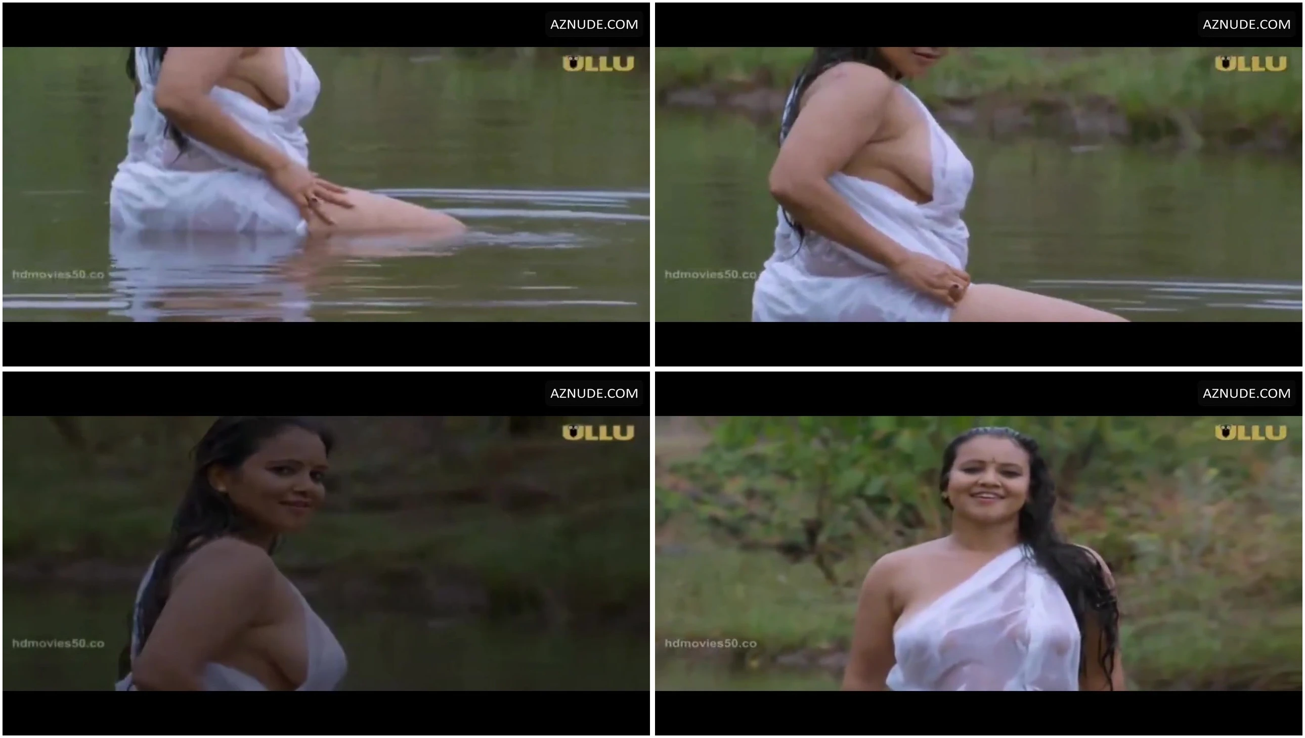 Desi MILF actress taking bath in a lake in a braless white saree and showing her boobs